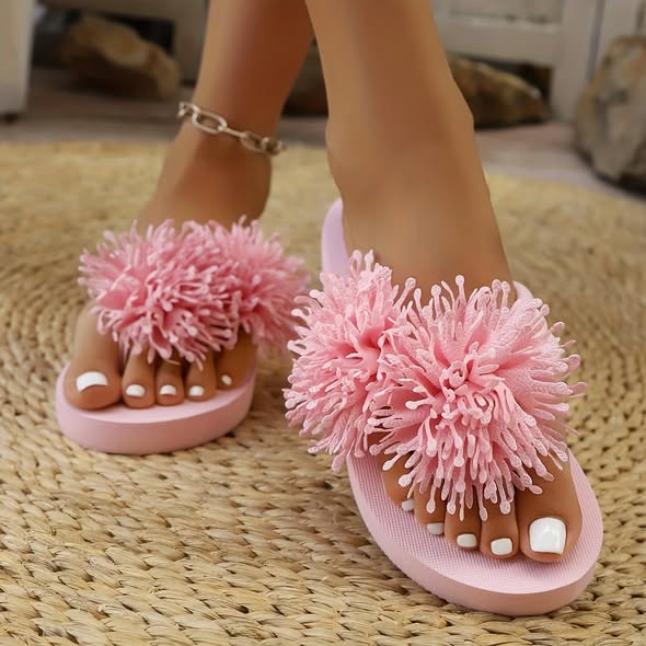 Cutest Fluffy Flower Flip Flops