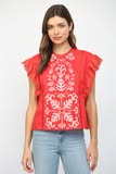 Embroidered Ruffle Blouse