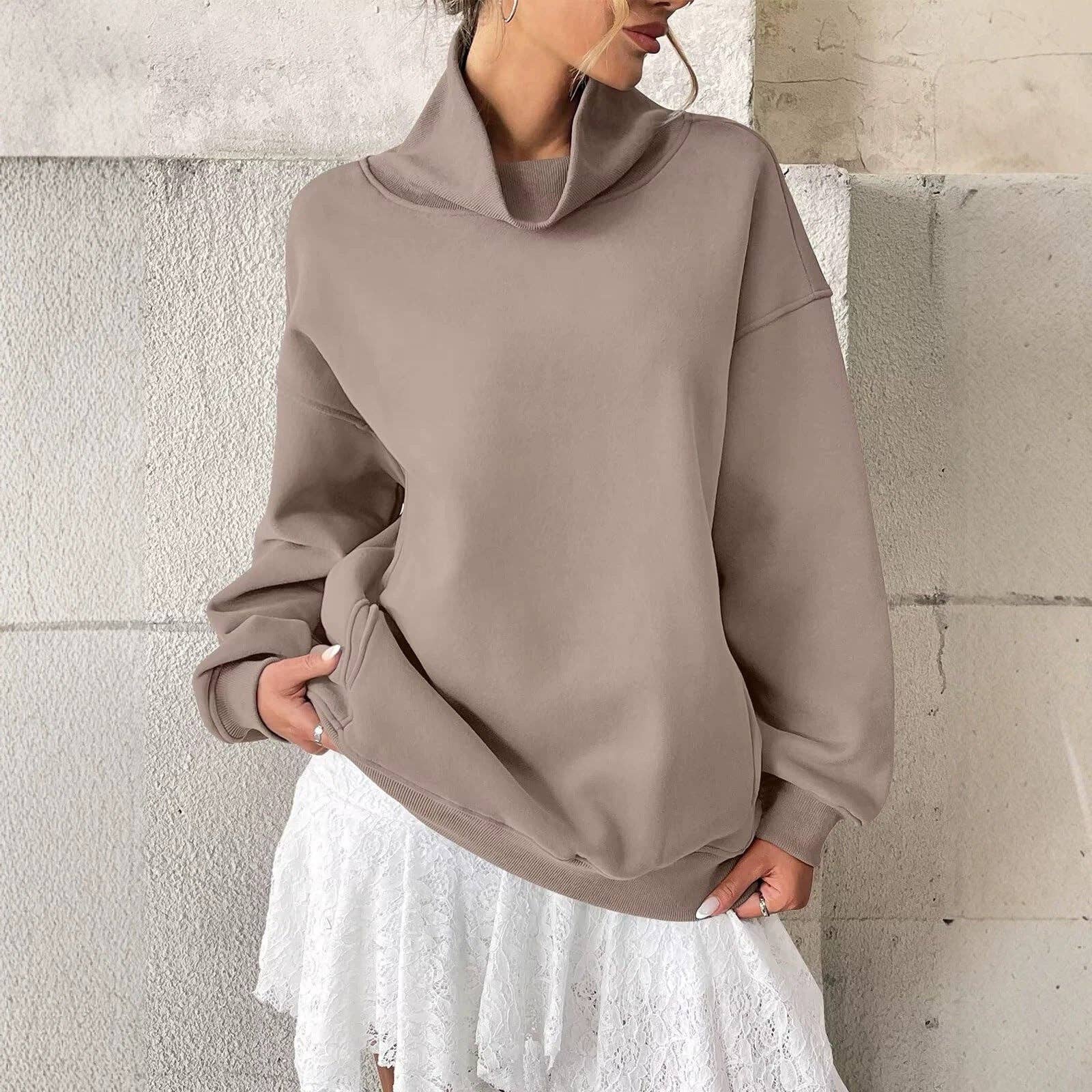Cowlneck Pullover Sweatshirt Boutique Oversized Casual
