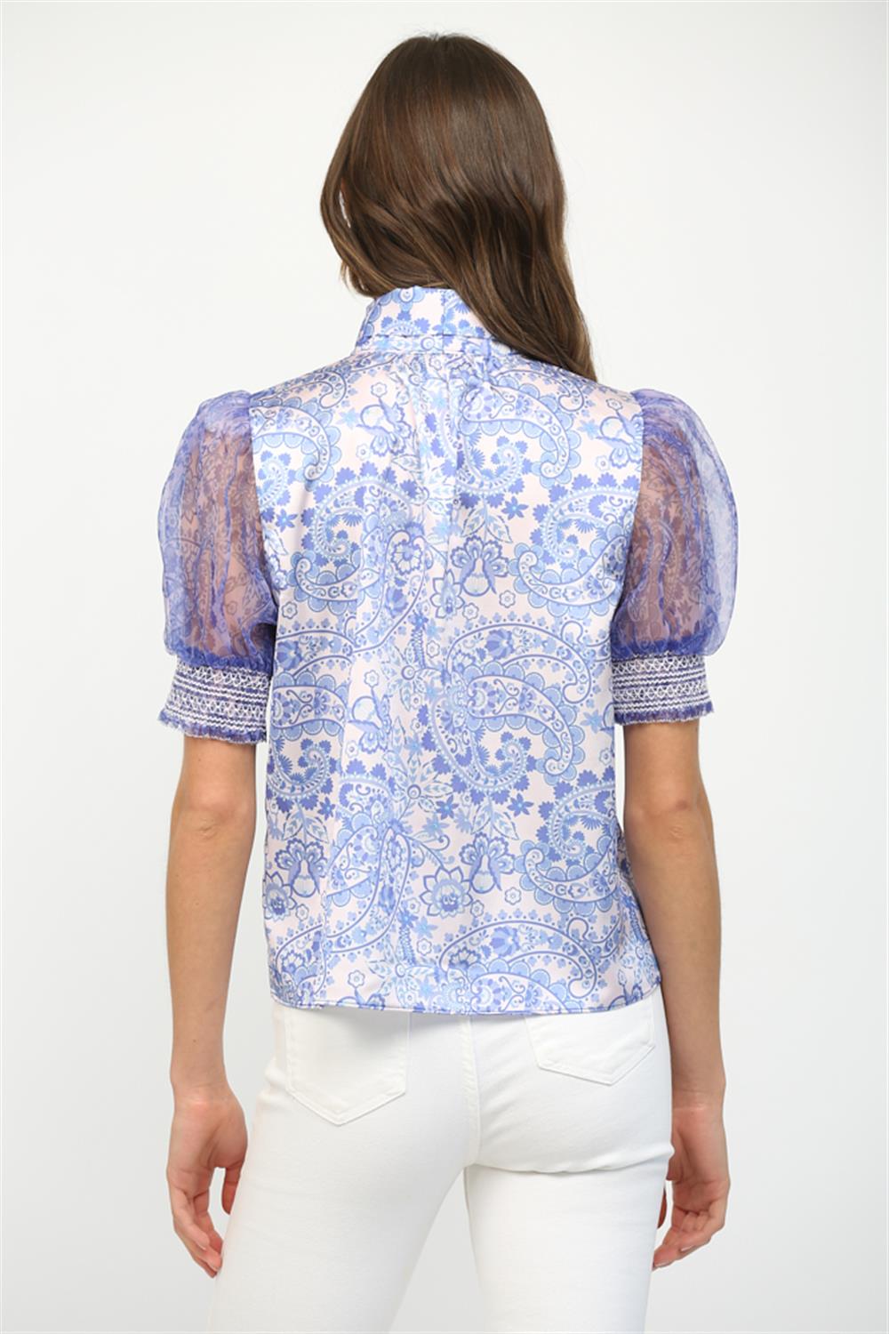 Sheer Sleeve Bow Blouse