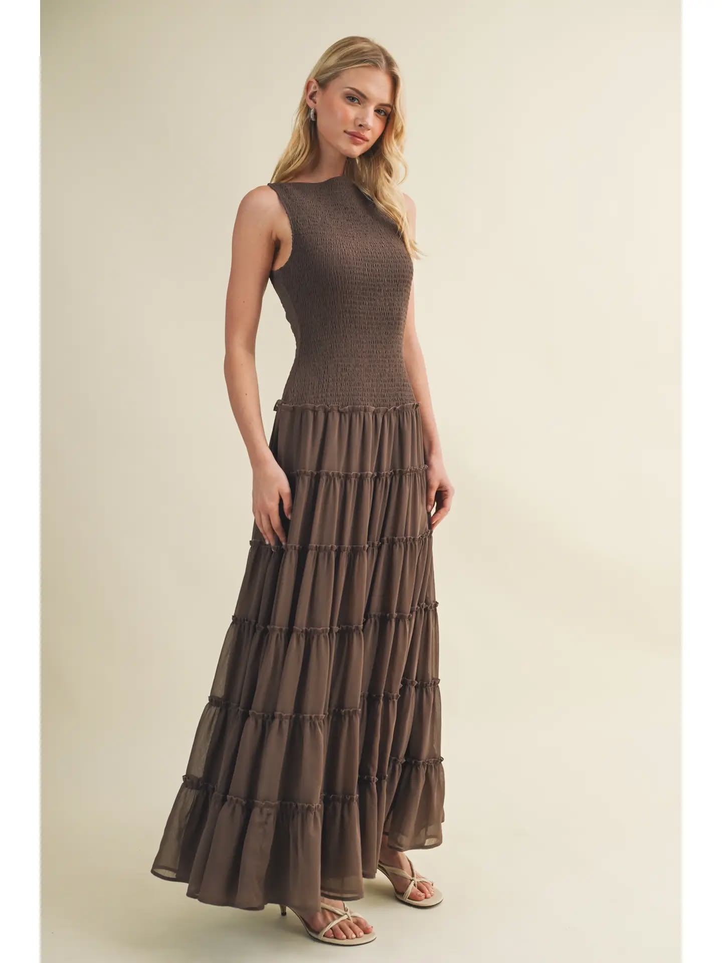 Tiered Mesh Maxi Dress
