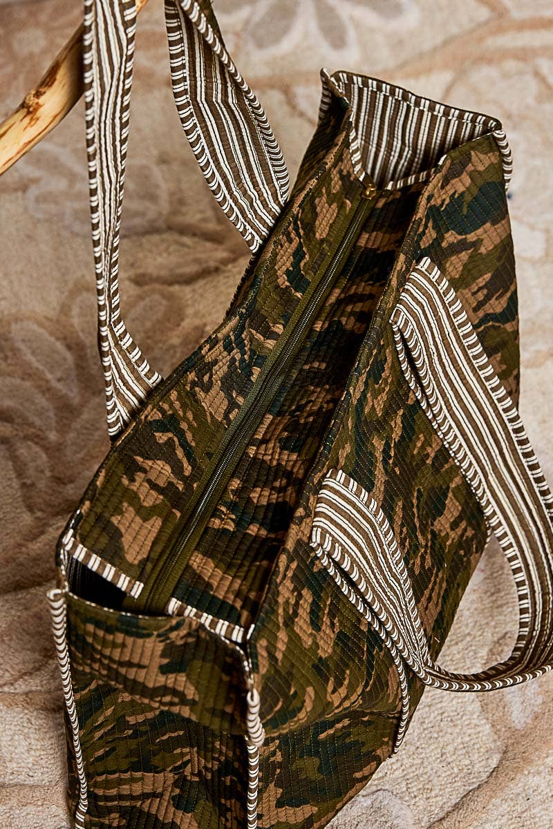 Oversized Quilted Mixed Print Tote Bag