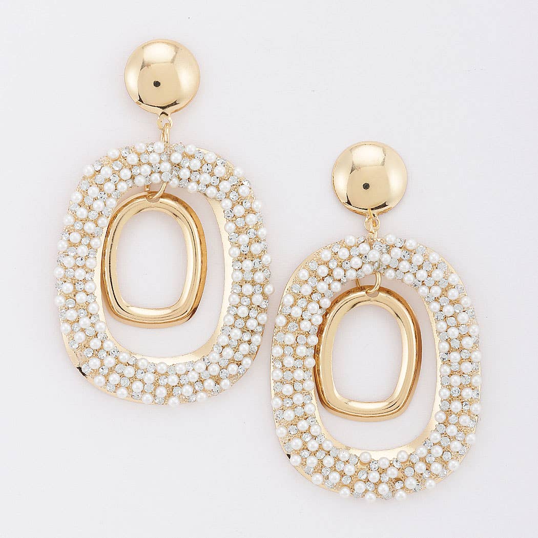 Layered Oval Rhinestone Drop Earrings