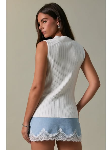 White Twist Front Knit Tank