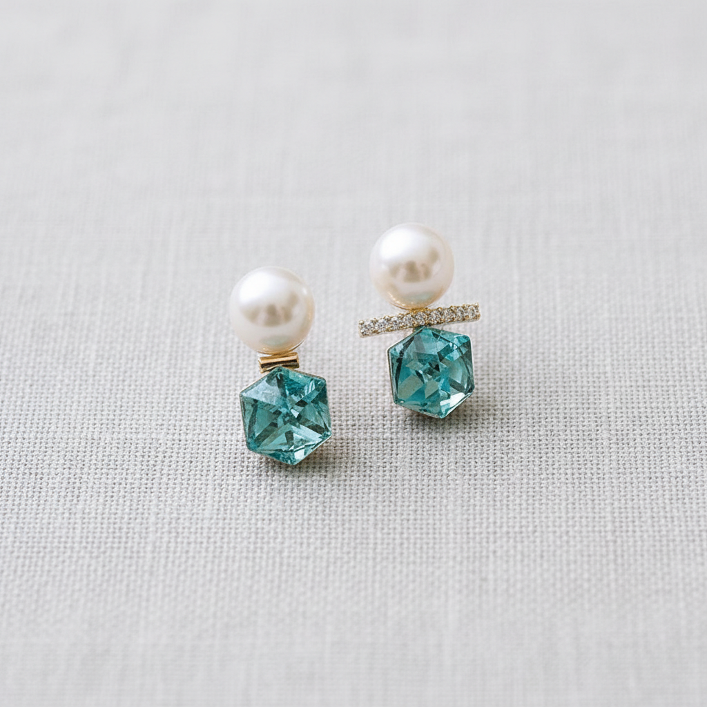 Blue Crystal Pearl Drop Earrings