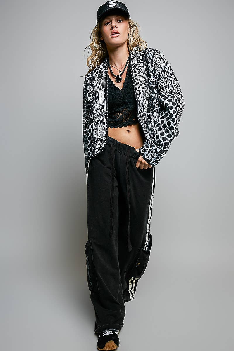 Lightweight Contrast Trim Quilted Kimono Jacket