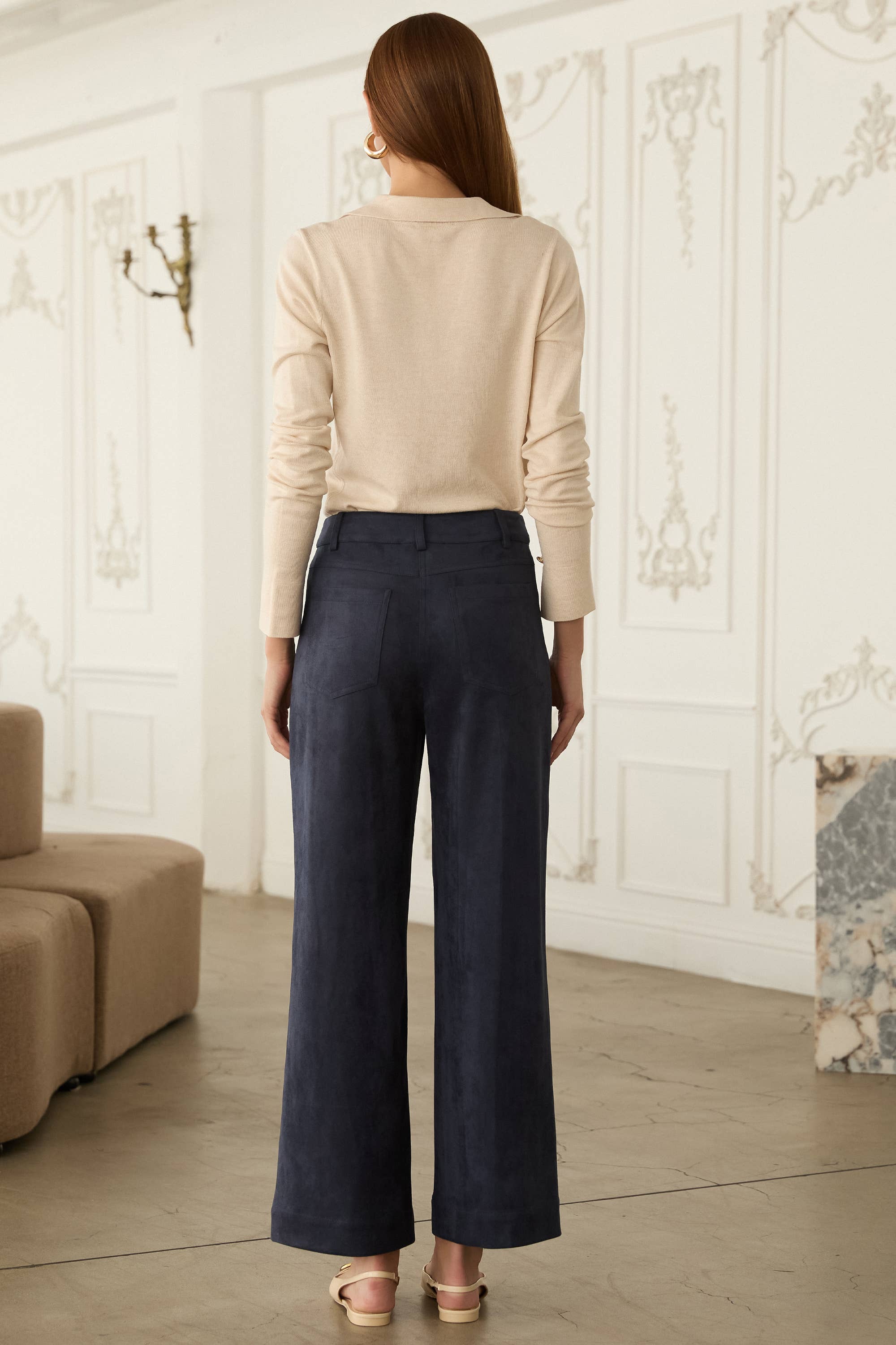 Vegan Suede Wide Leg Pants with Front Pockets
