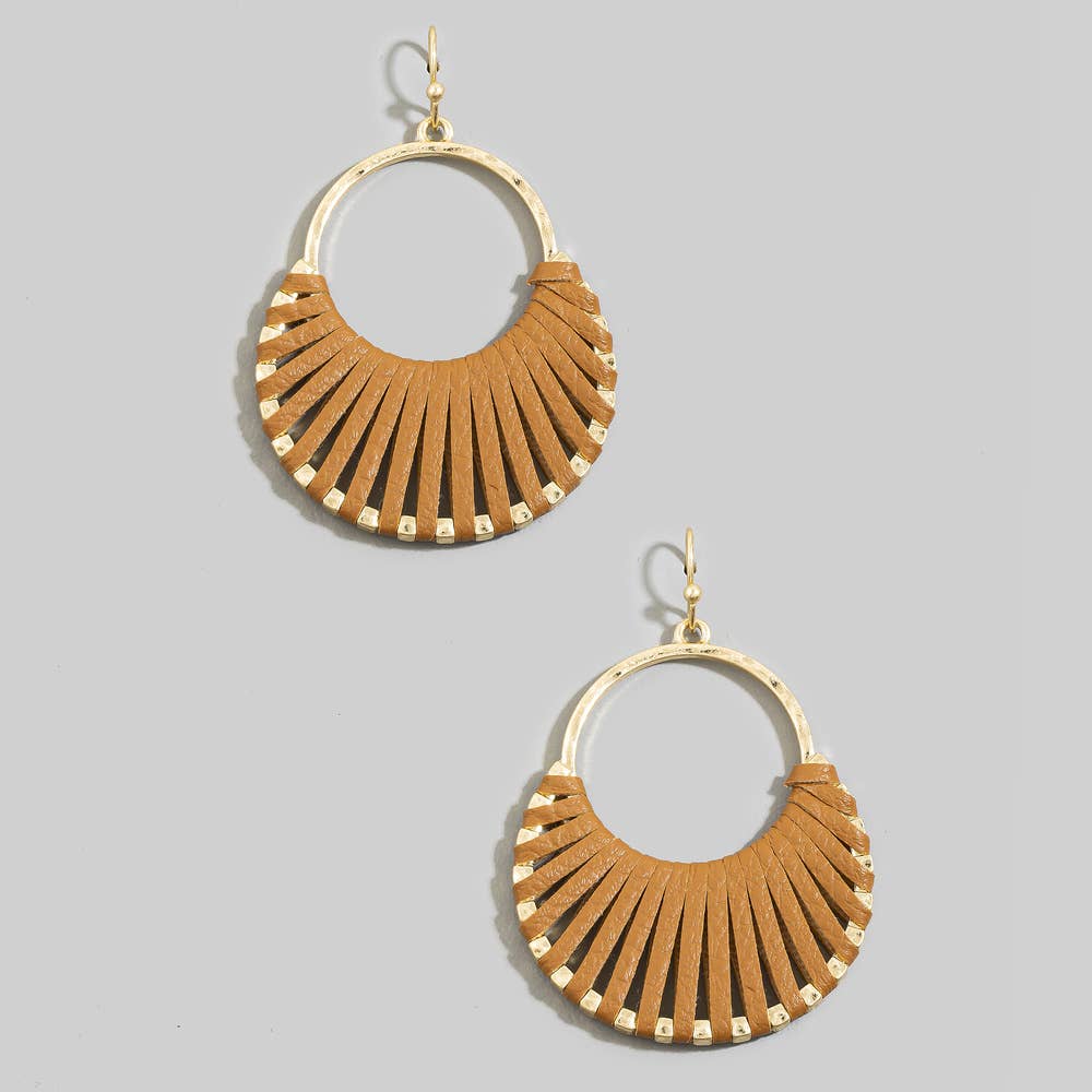 Vegan Leather Woven Fan Hoop Earrings