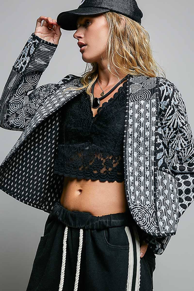 Lightweight Contrast Trim Quilted Kimono Jacket