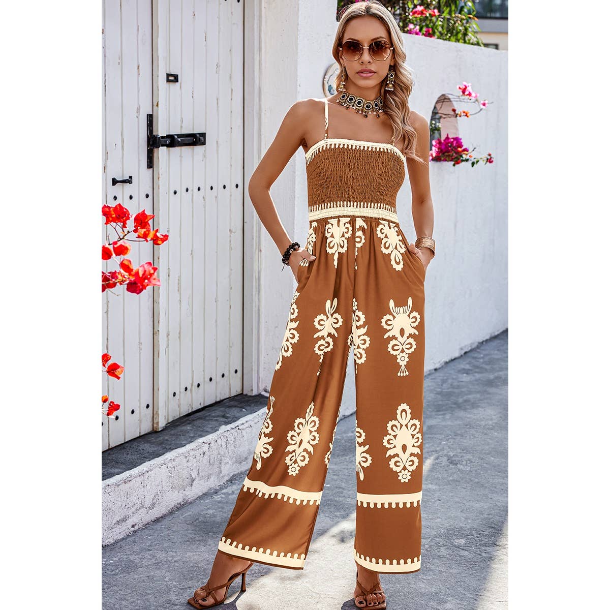 Ruched Printed Jumpsuit