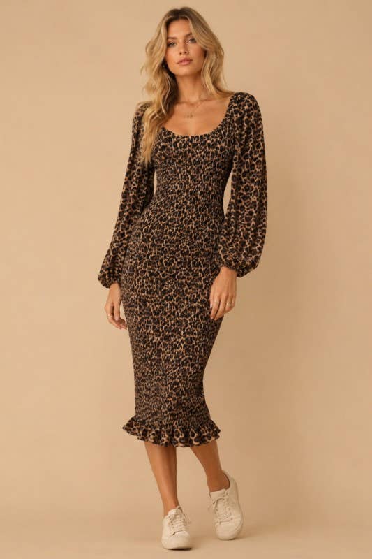 Wild Elegance Smocked Midi Dress