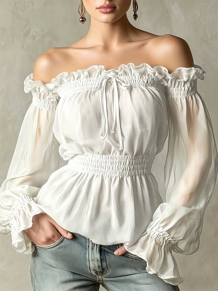 Flirty Sheery Off Shoulder Blouse