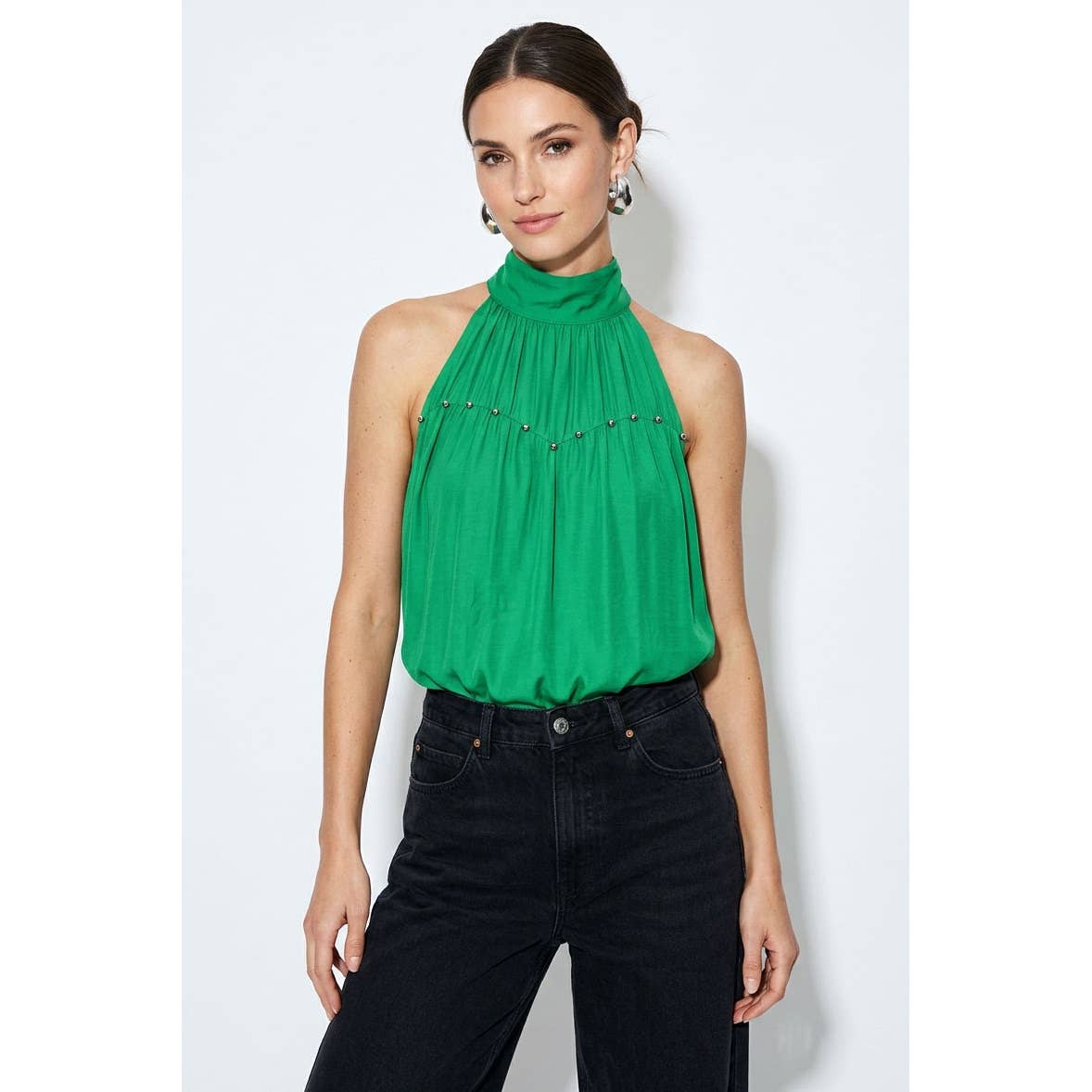 High Neck Stud Detail Sleeveless Top