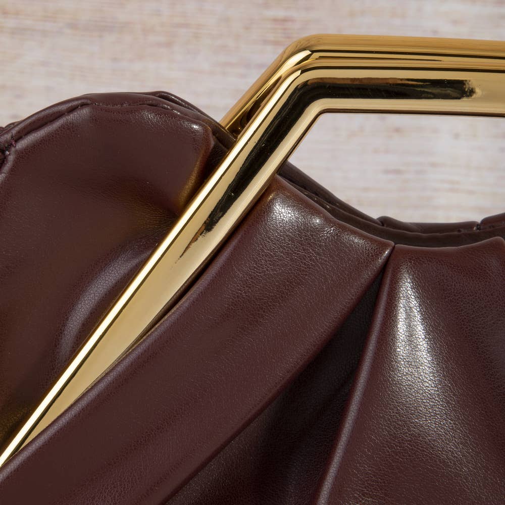 Ruched Vegan Leather Frame Clutch Bag