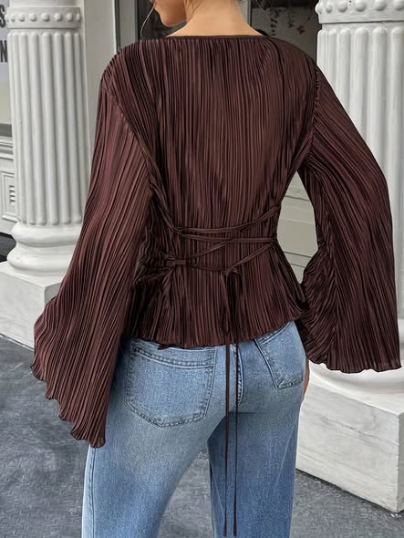 Crinkle Lace Up Blouse