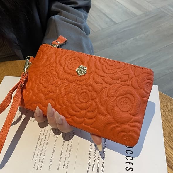 Embossed Genuine Leather Wristlet