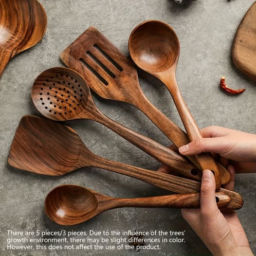 5 Pcs Teak Cooking Spoons
