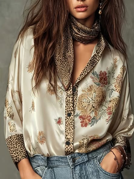 Silky Leopard Trim Blouse