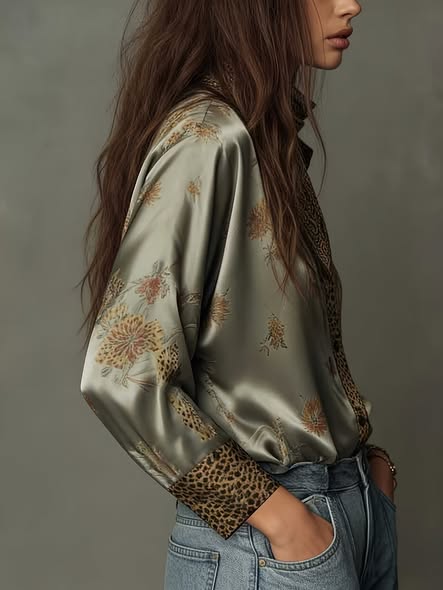 Silky Leopard Trim Blouse
