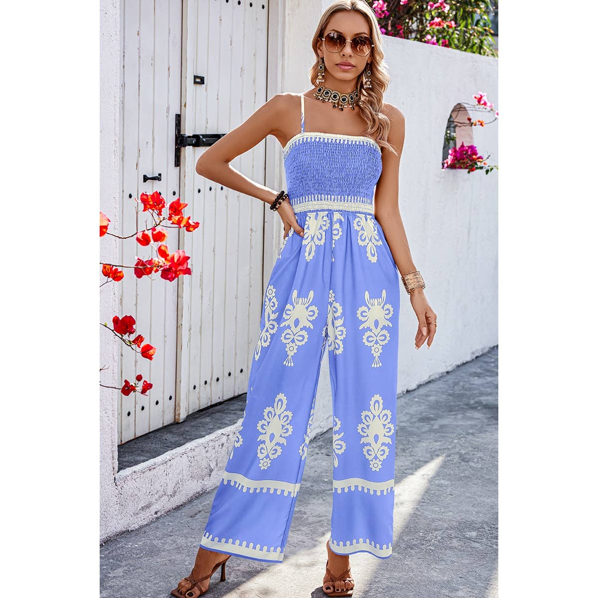 Ruched Printed Jumpsuit