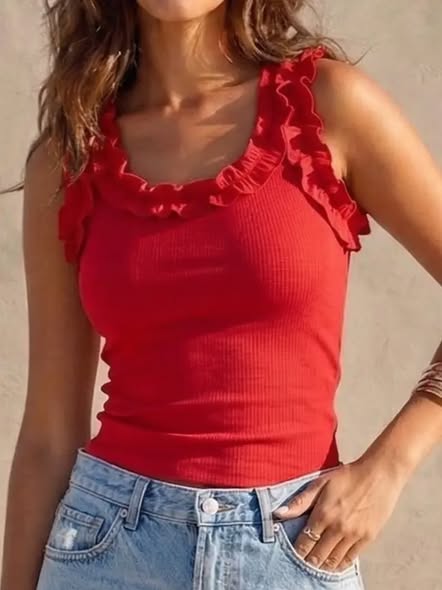 LUXE Micro Rib Ruffle Tank