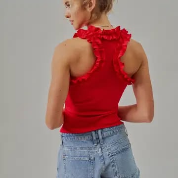 LUXE Micro Rib Ruffle Tank