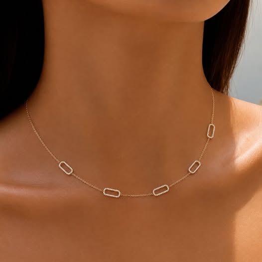 18K Gold Rectangle Link Necklace
