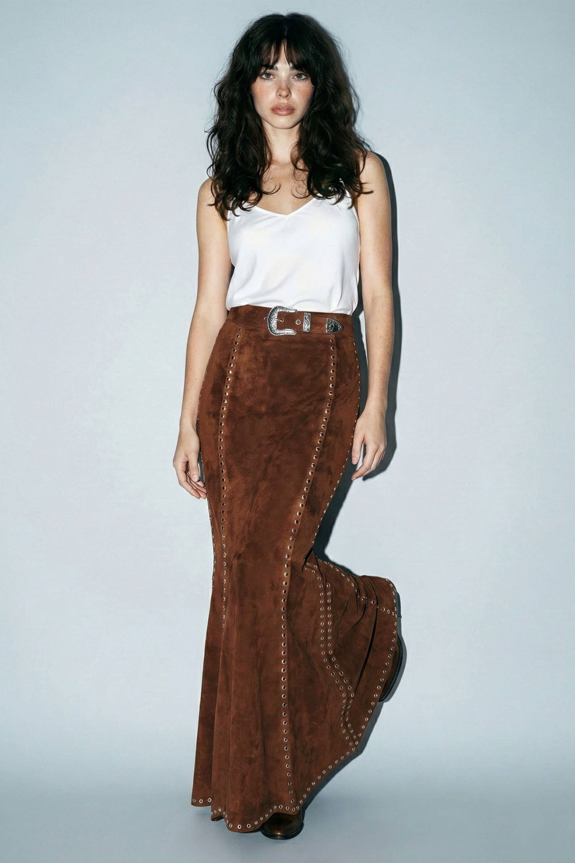 Suede Studded Maxi Skirt