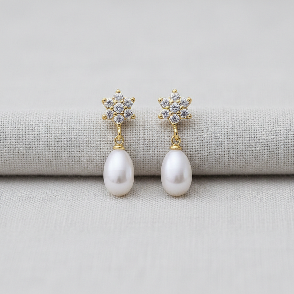 Snowflake Freshwater Pearl Stud Earrings