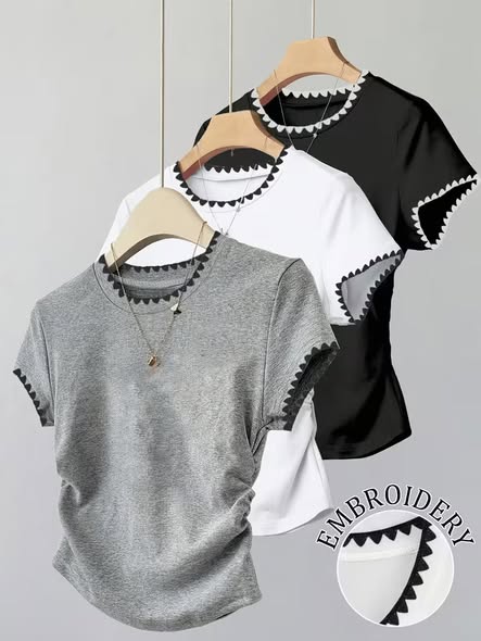 Embroidered Scrunch Waist Tee Bundle (3)