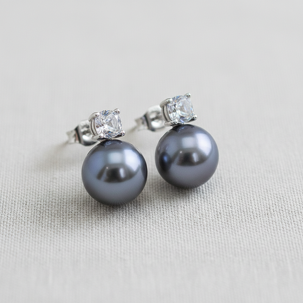 Vintage Square Pearl Zirconia Earrings