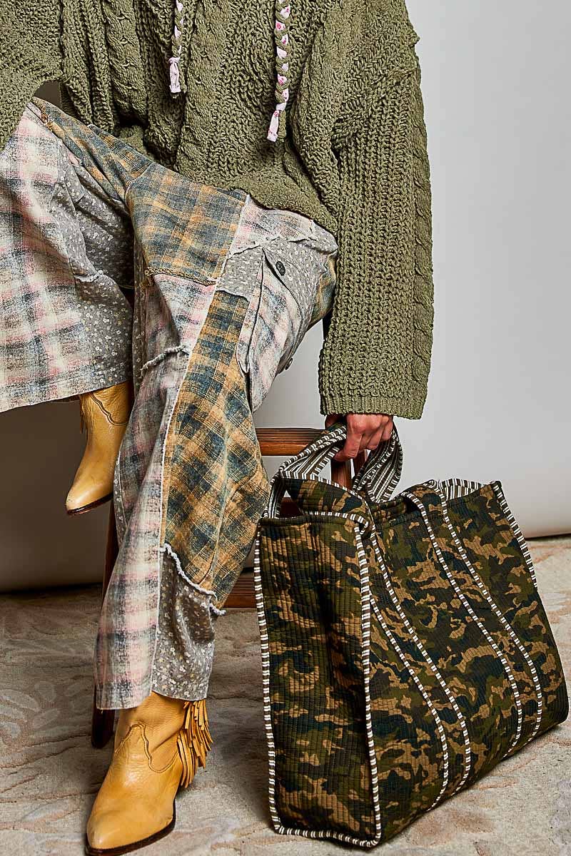 Oversized Quilted Mixed Print Tote Bag