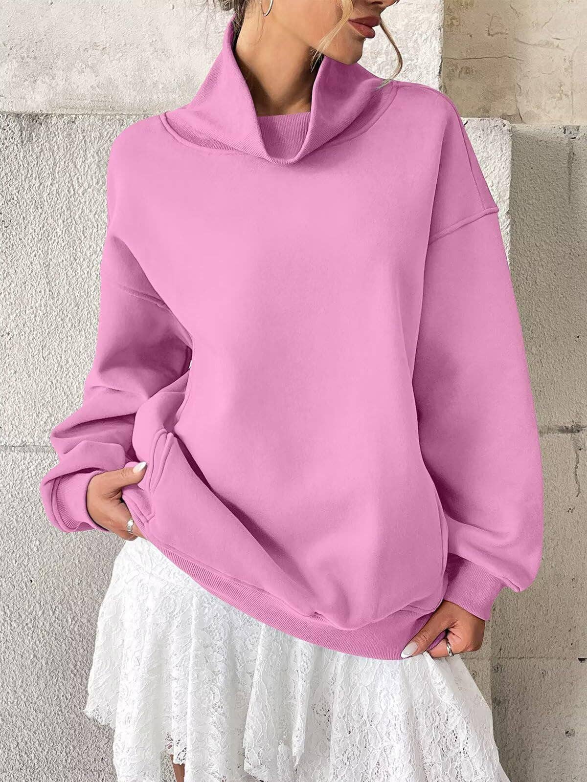 Cowlneck Pullover Sweatshirt Boutique Oversized Casual
