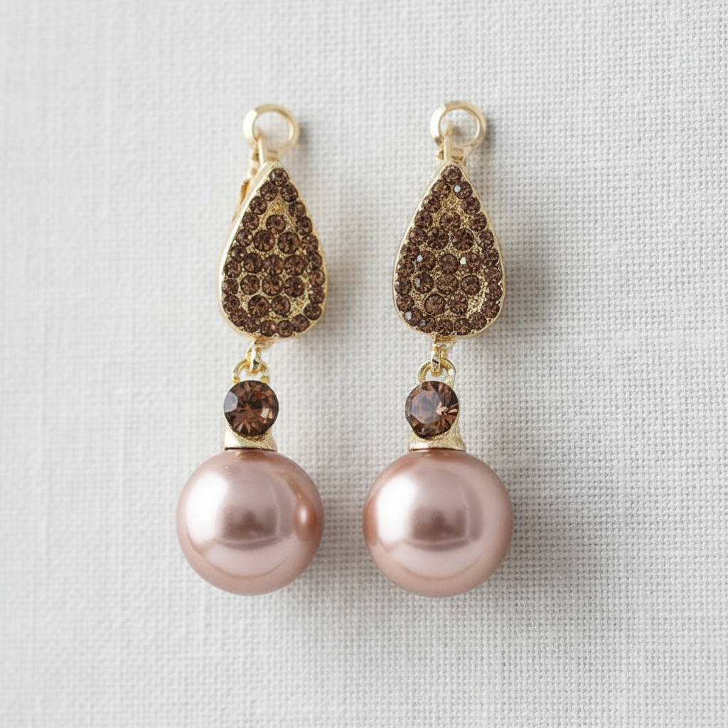 Champagne Gold Leaf Pearl Earrings