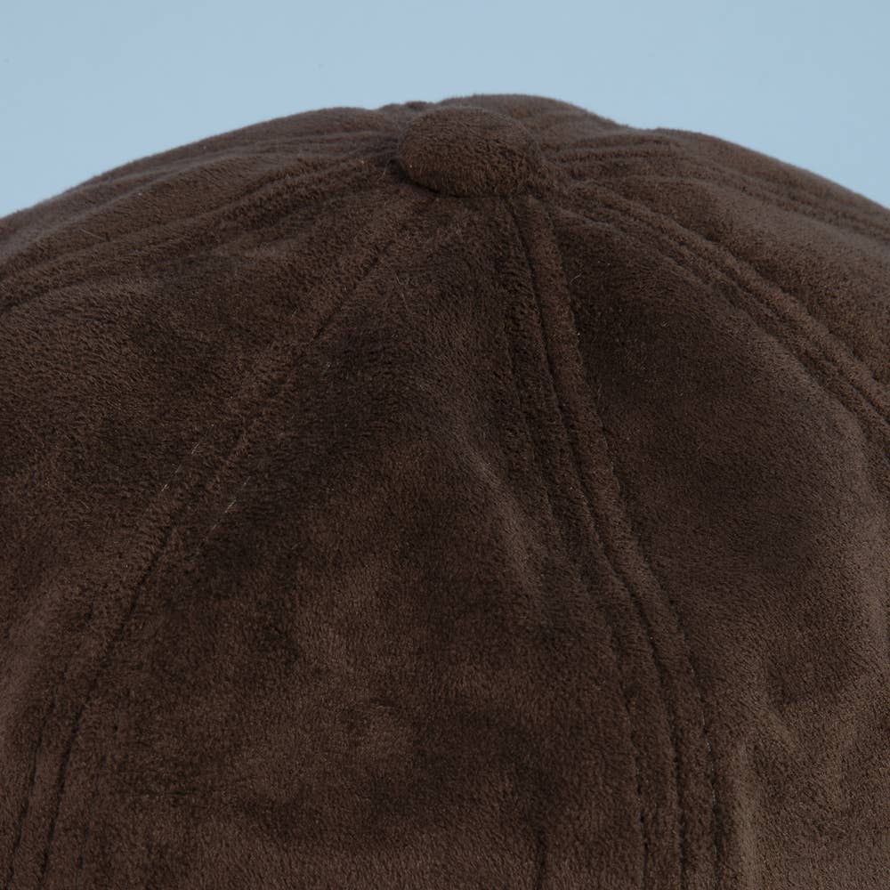 Plush Trim Vegan Suede Newsboy Hat