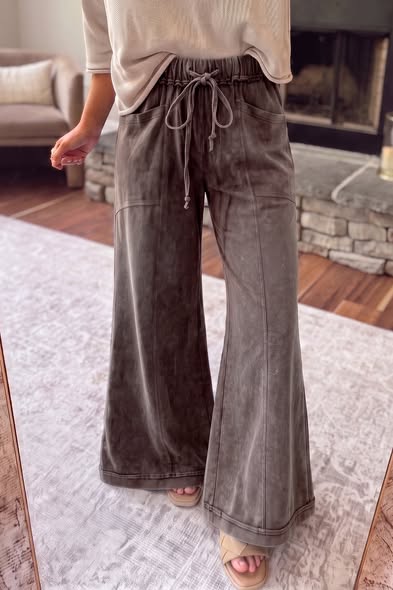100% Cotton Mineral Washed Wide Leg Pants
