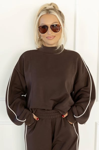 Puff Sleeve Mock Neck Piping Set