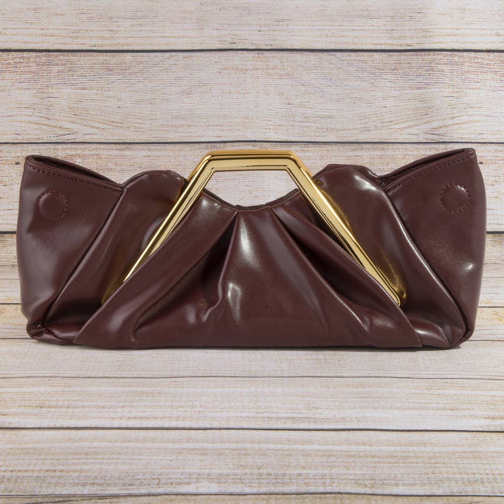 Ruched Vegan Leather Frame Clutch Bag