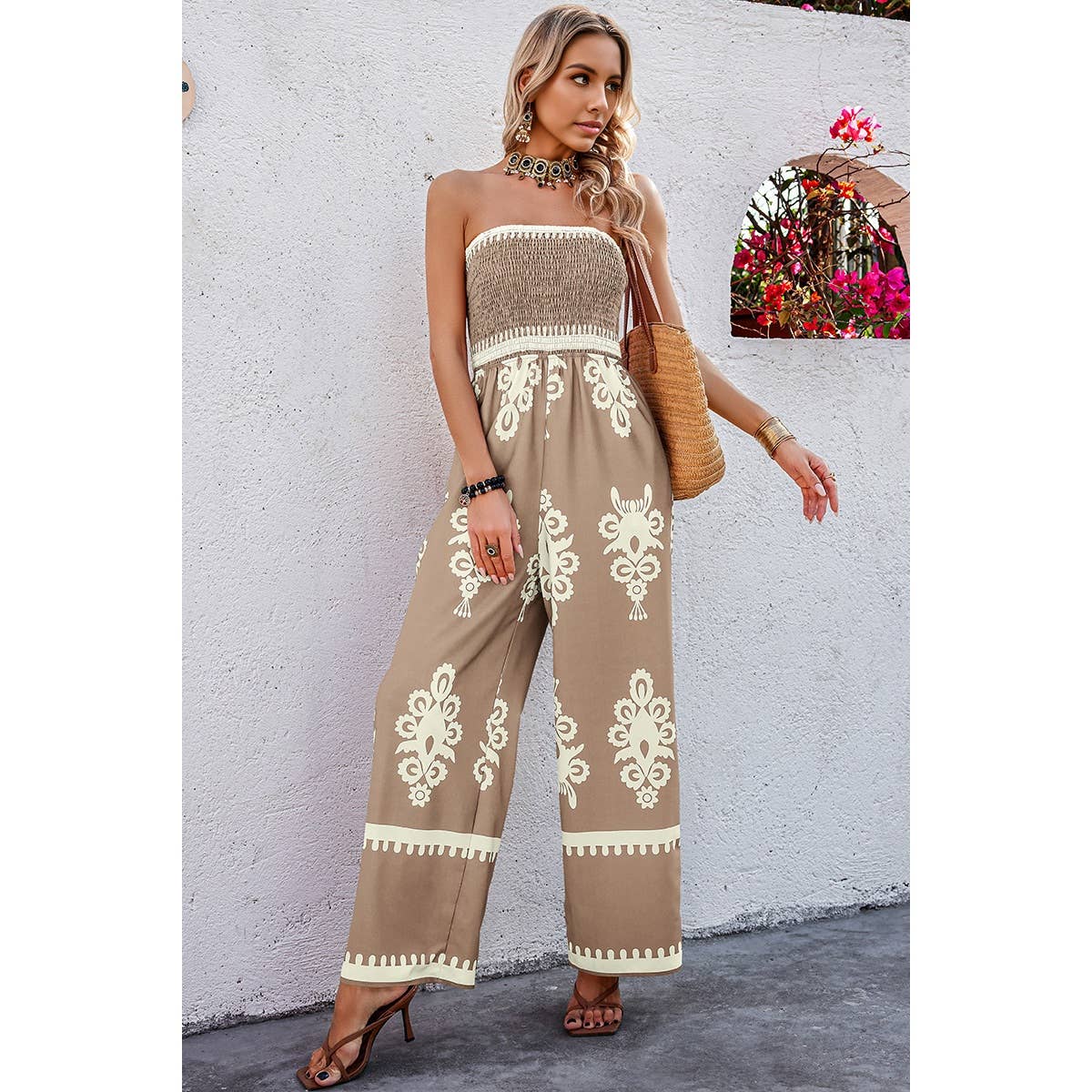 Ruched Printed Jumpsuit