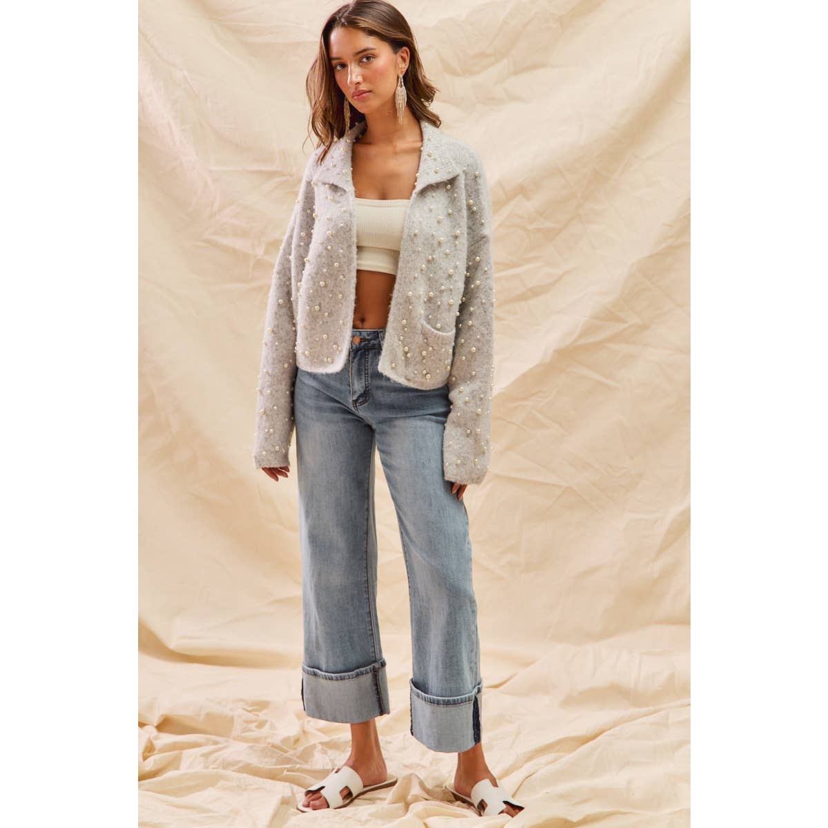 Pearl Embellished Holiday Cardigan