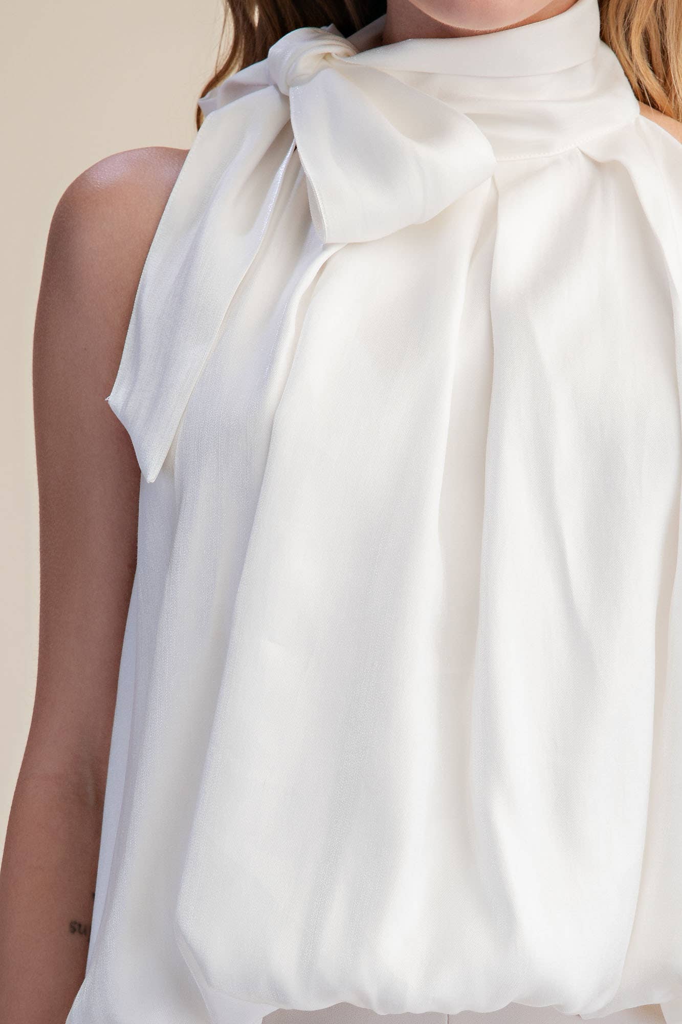 High Neck Tie Wrap Sleeveless Bubble Top