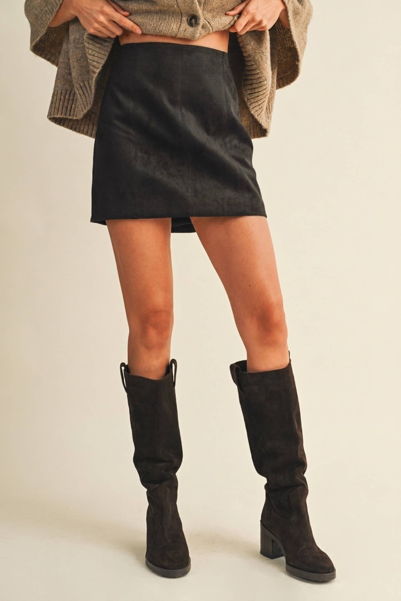 Faux Suede Vertical Seam Mini Skirt