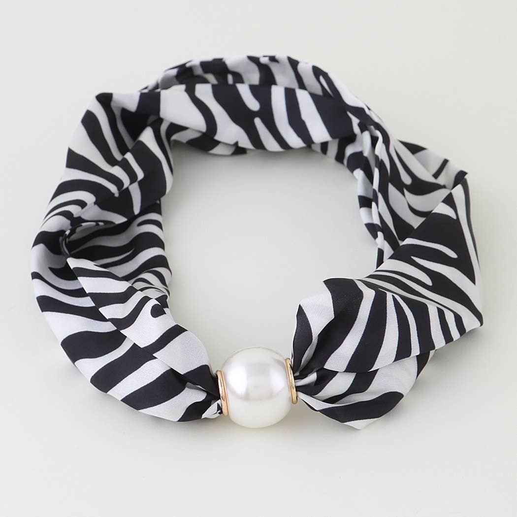Olive Striped Scarf Pearl Slider Necklace