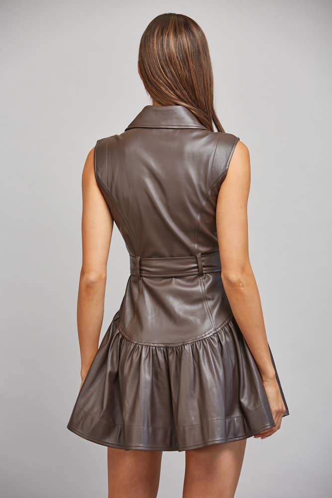 FAUX LEATHER BELTED DROP WAIST DRESS FD35993