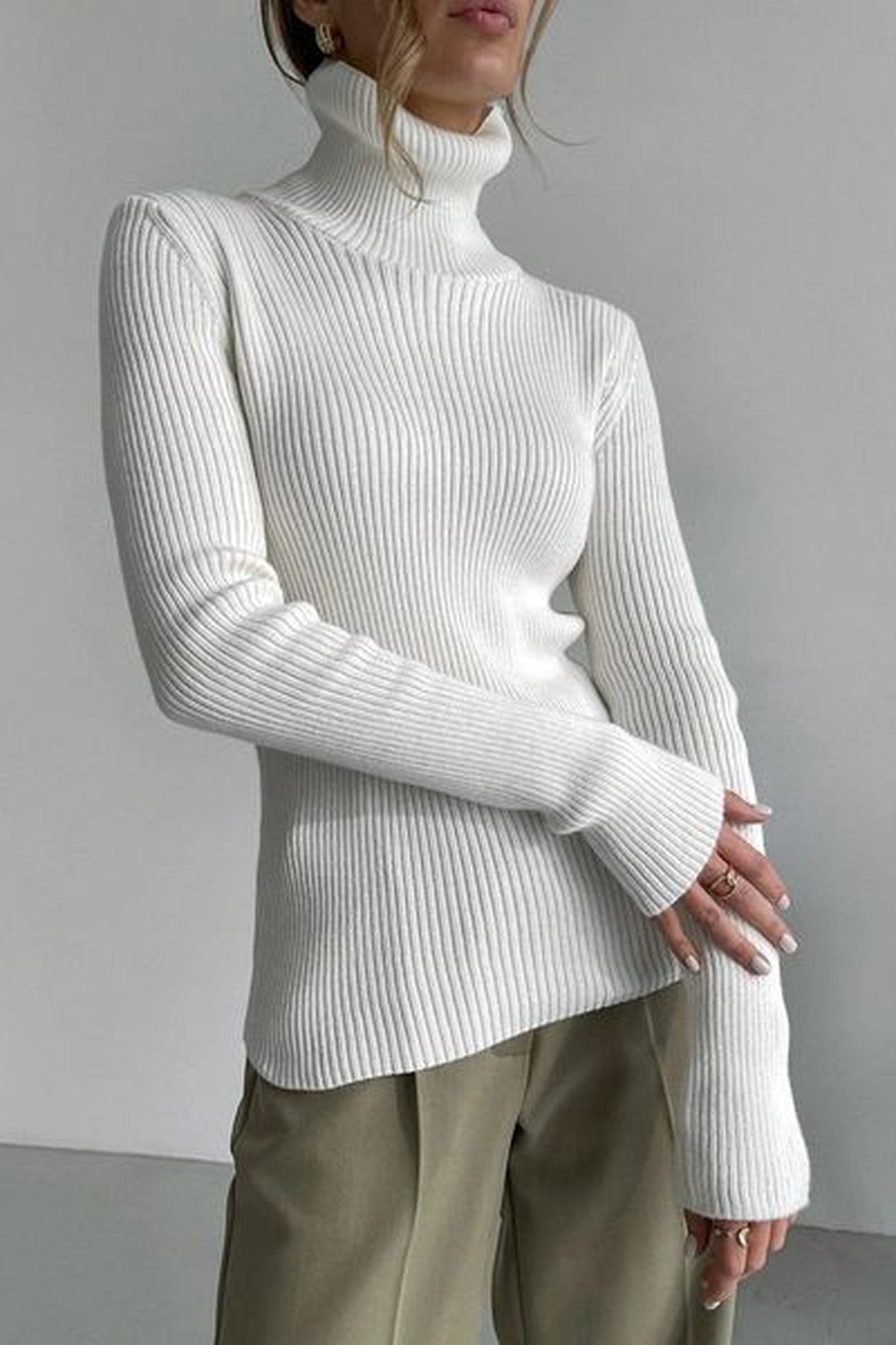 Basic Ribbed Turtleneck Top