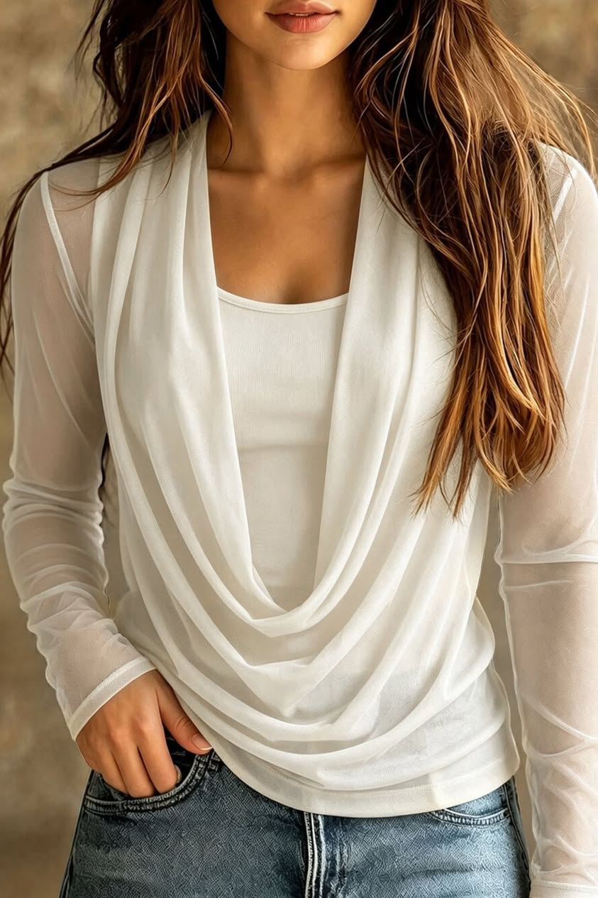 Mesh Sleeve Draped Top
