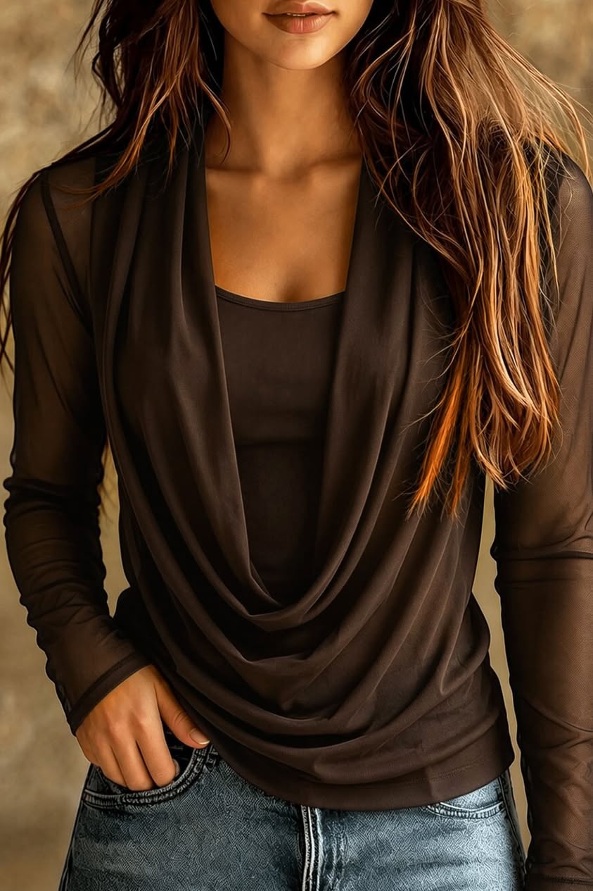 Mesh Sleeve Draped Top