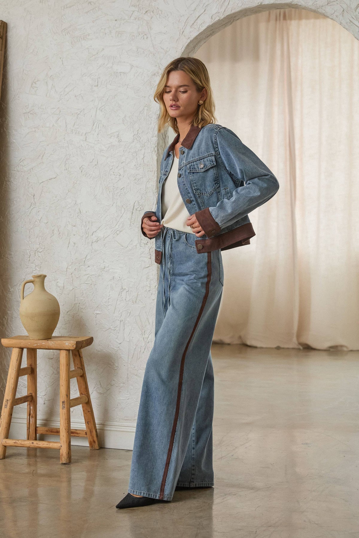 Denim Jacket with Faux Suede Contrast