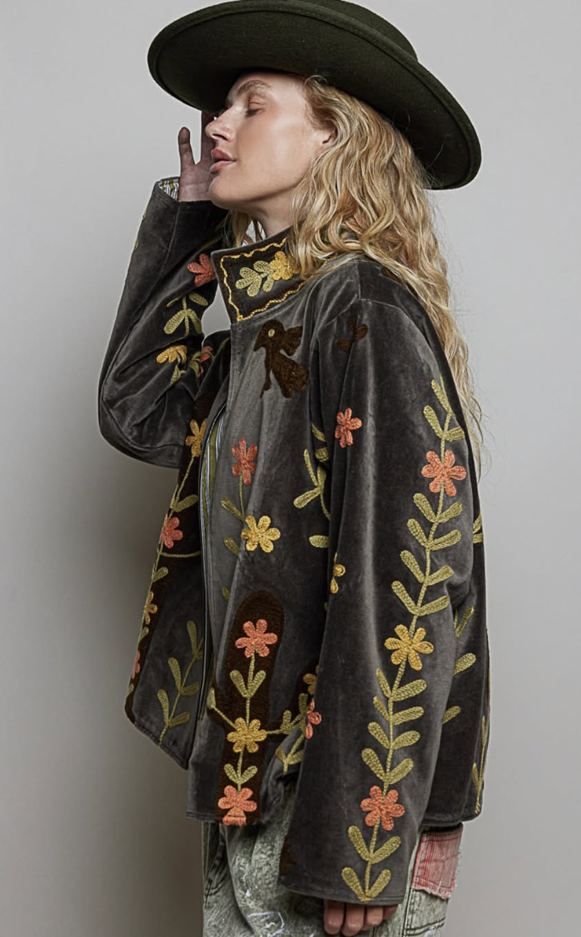 All Over Embroidered Velvet Jacket