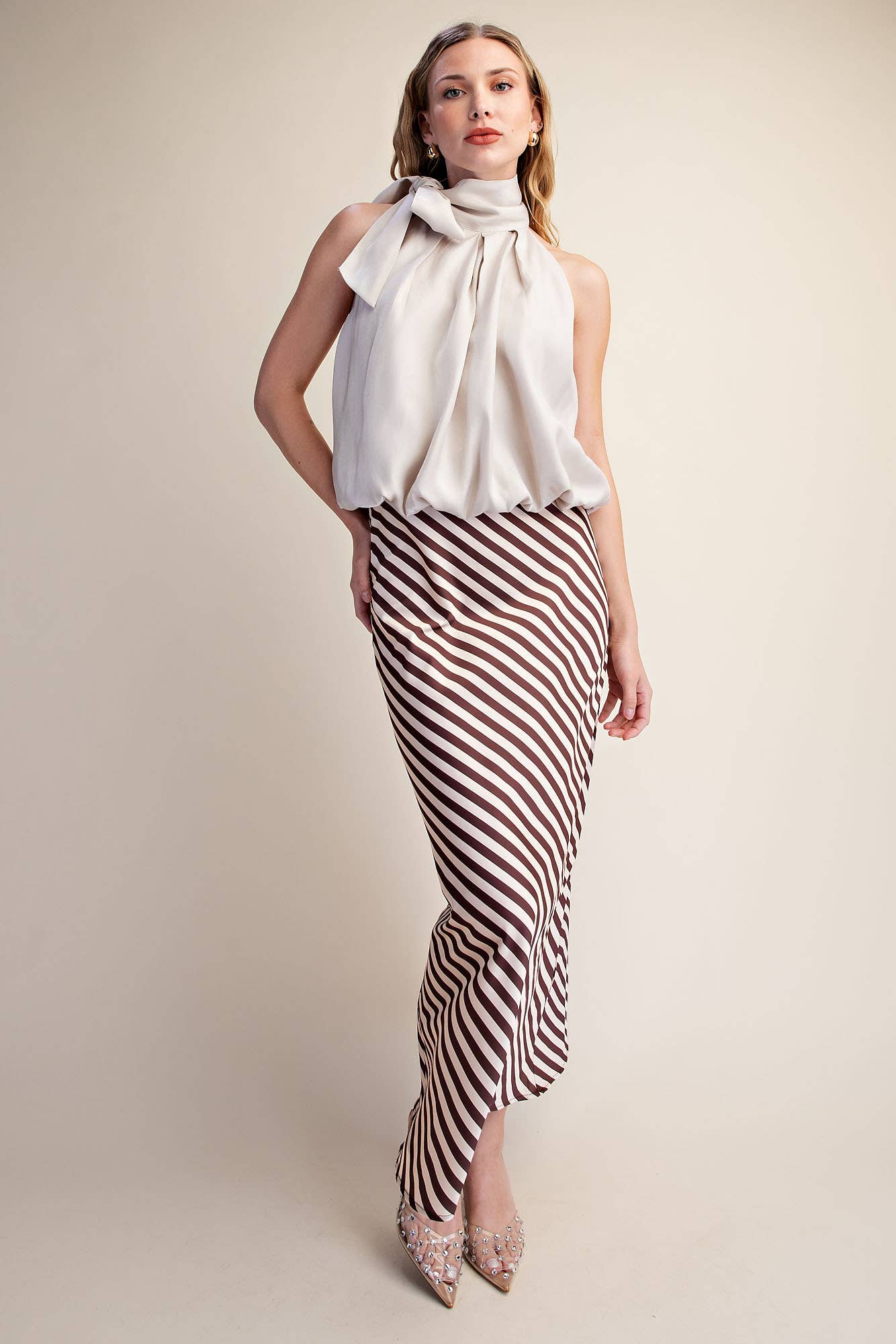 High Neck Tie Wrap Sleeveless Bubble Top